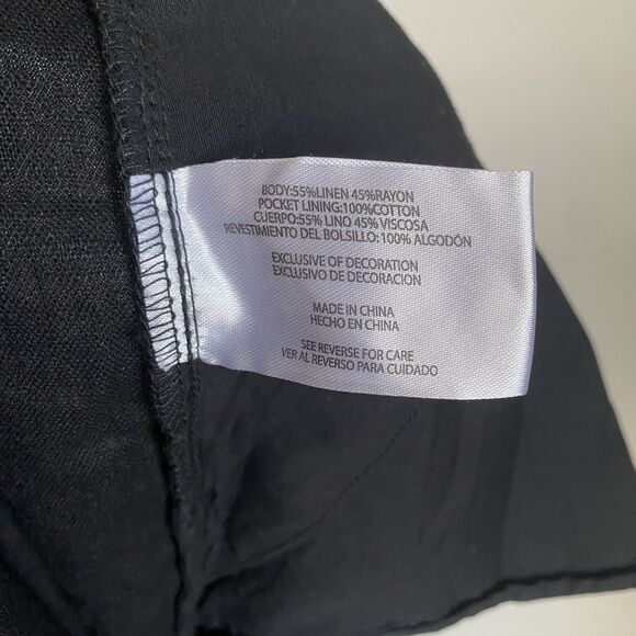 Gap Linen Pants Pull In Elastic Wide Leg Women L Black Grunge Boho Relaxed - Picture 9 of 11